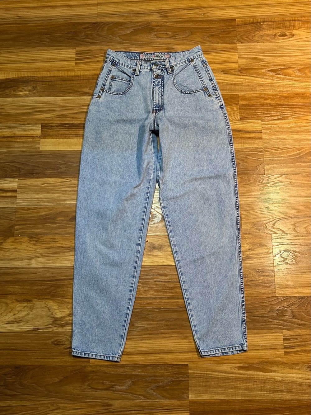 Vintage Retro 80s Zena Light Wash Denim High Rise Tapered Mom Jeans-11-